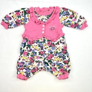Vintage Izod Baby Floral Ruffle Romper 3/6mo
